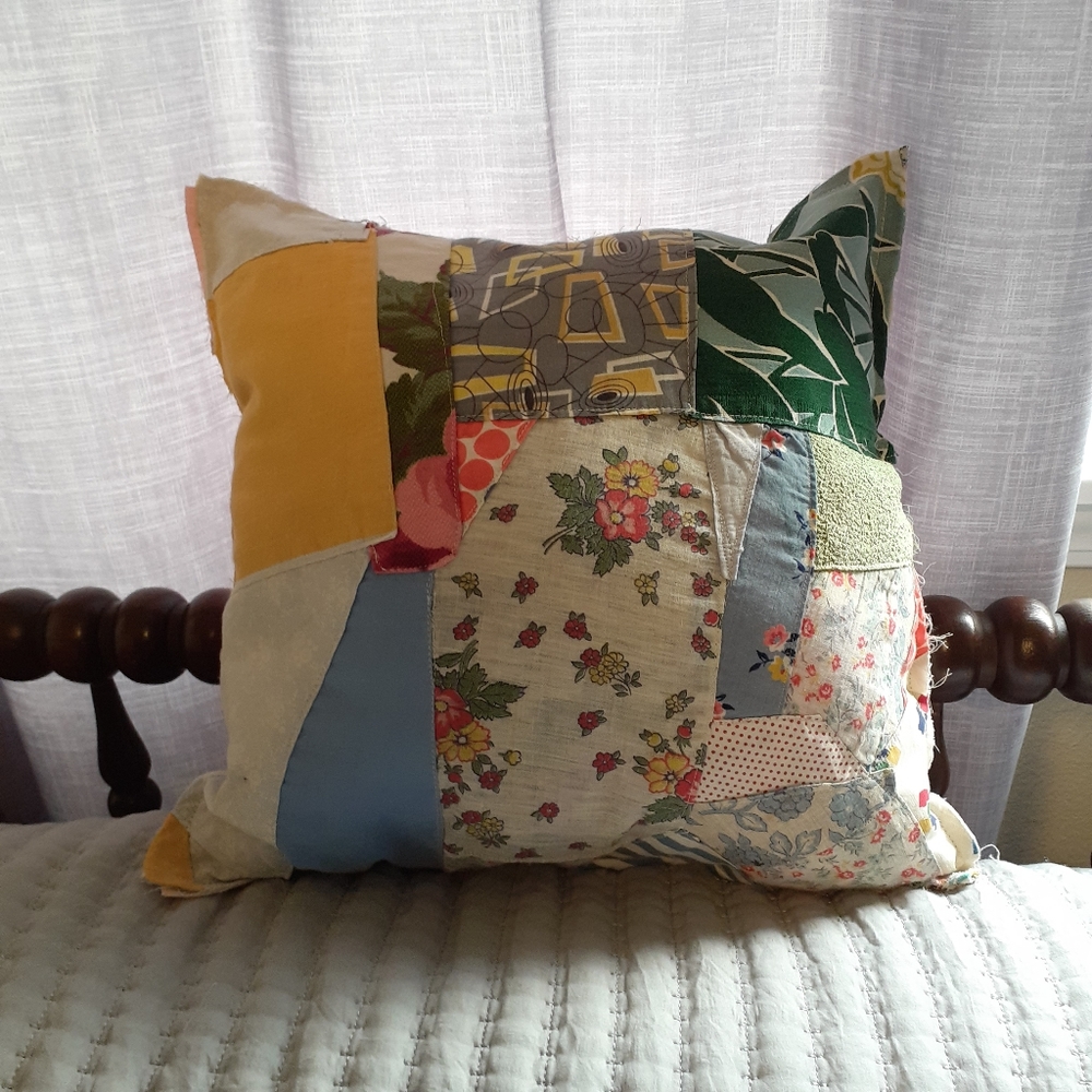 Quilted Pillow Made from A Vintage Crazy Quilt